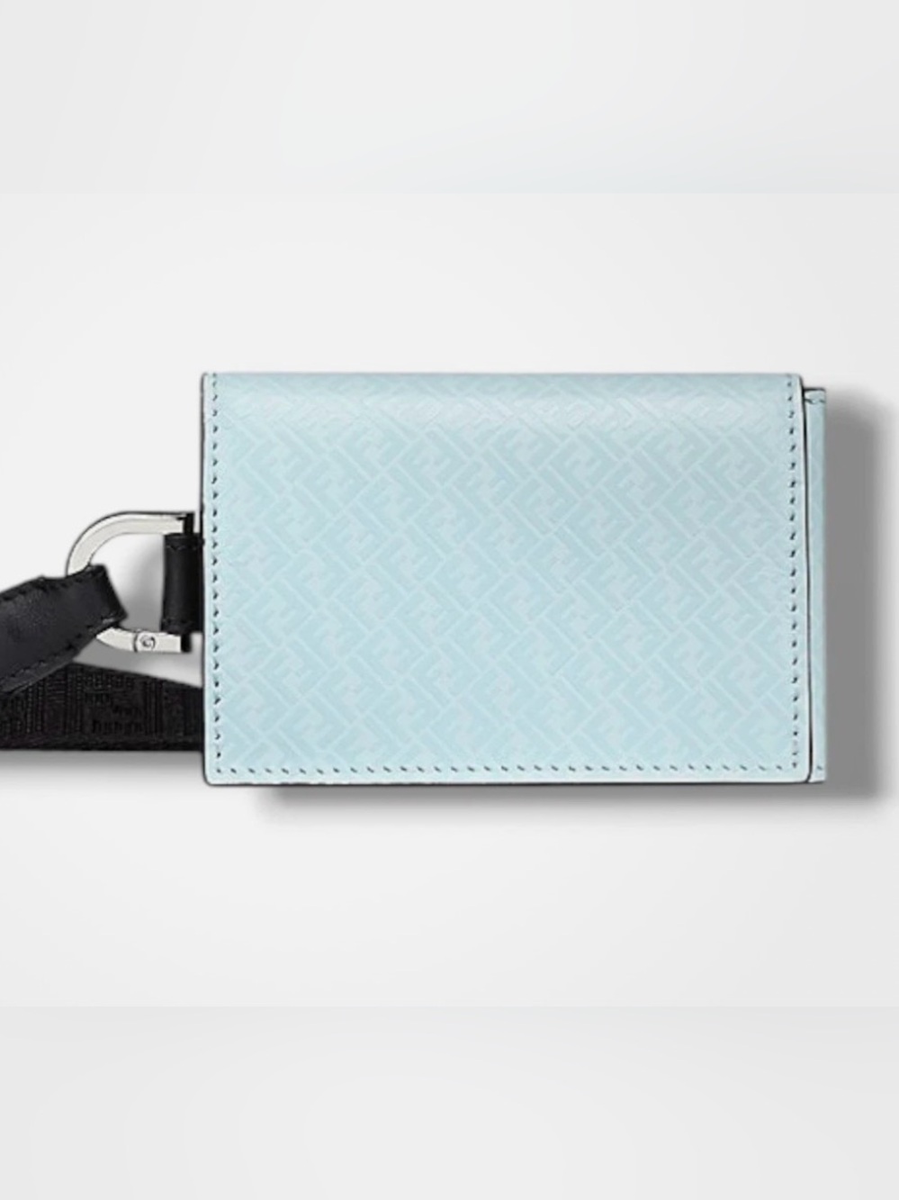 Fendi Roma Blue Leather Card Case with Black Strap NWT, Box Unisex